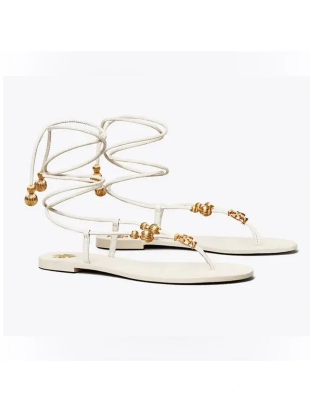 Tory Burch White Lace-Up Beaded Gladiator Sandals